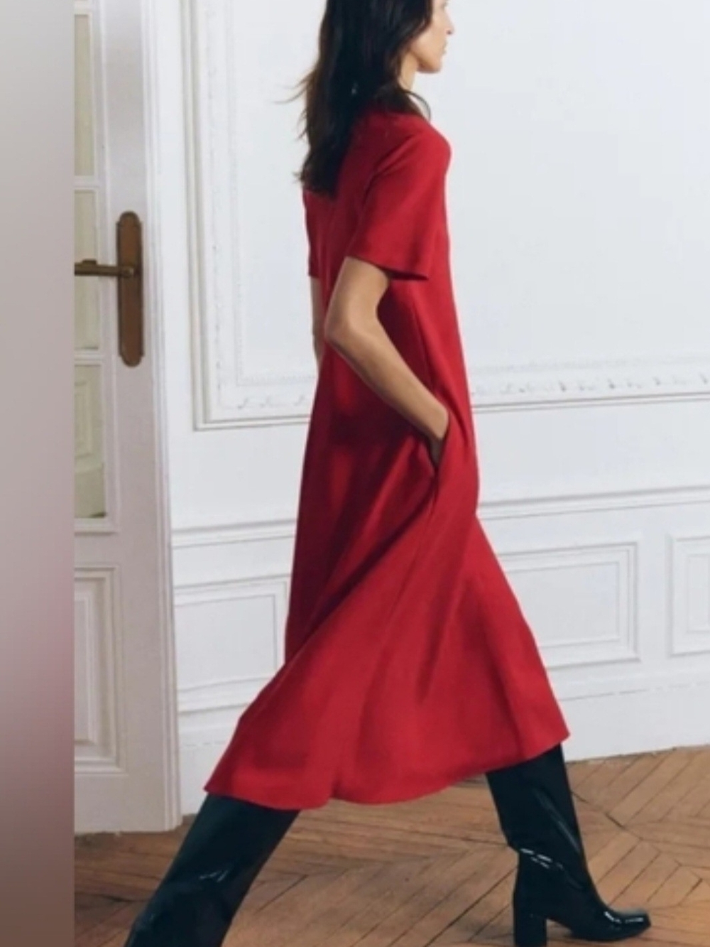 Zara Red Short-Sleeve Midi Dress - Picture 5 of 8
